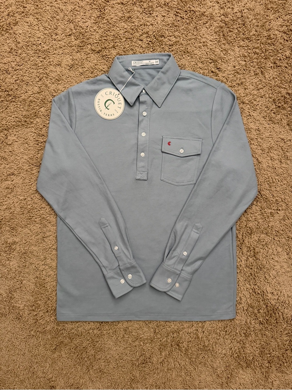 NEW Criquet Men’s Piqué Knit Long Sleeve Polo Shirt Mr Freeze Blue Size M Golf
